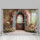 Aperturee - Aperturee Blue Brown Door Floral Plant Wedding Photo Backdrop